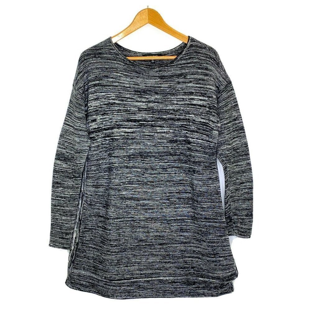 Ellen Tracy Women's size XL L/S Tunic Sweater Knit Top High Low Hem Black Ivory